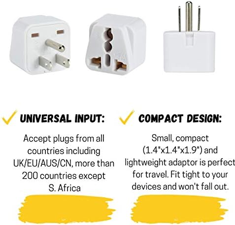 Bates- Universal to American Outlet Plug Adapter, 2 Pack, Canada Universal Travel Plug Adapter, 2 - Image 5